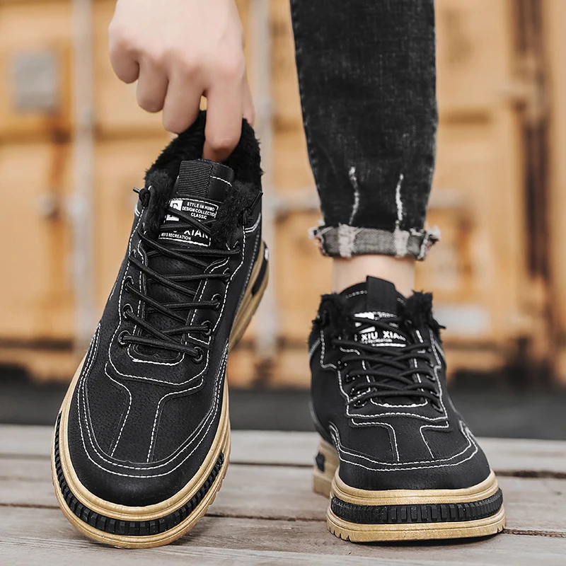 Men's Shoes Trend with Plush Sports Shoes Leather Face Loafers 2024 New Comfortable Thick Soled Work Shoes Zapatillas Informales