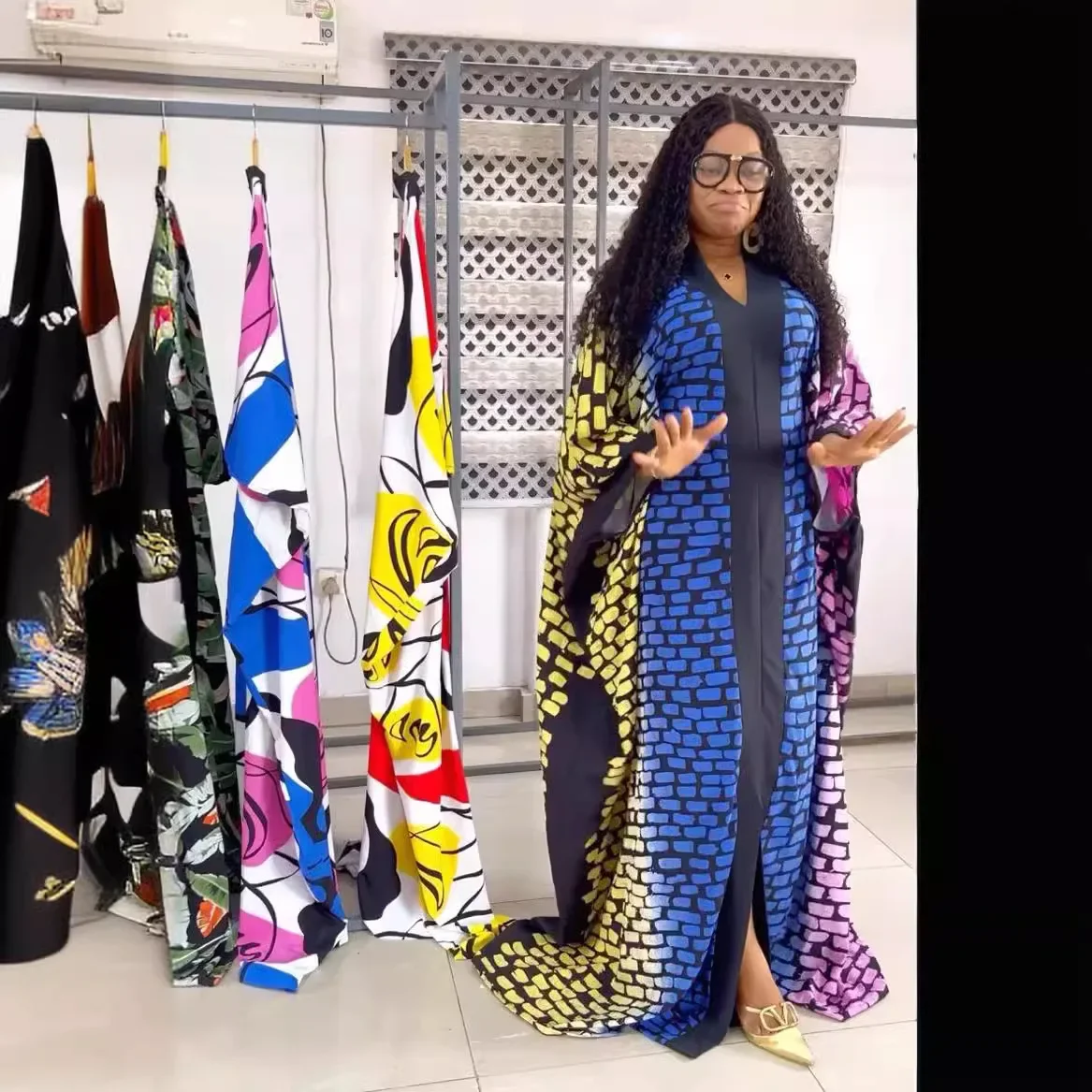 

Summer African Clothes for Women Fashion African Long Sleeve Print Polyester Maxi Dress Gowns Kaftan Plus Size African Clothing