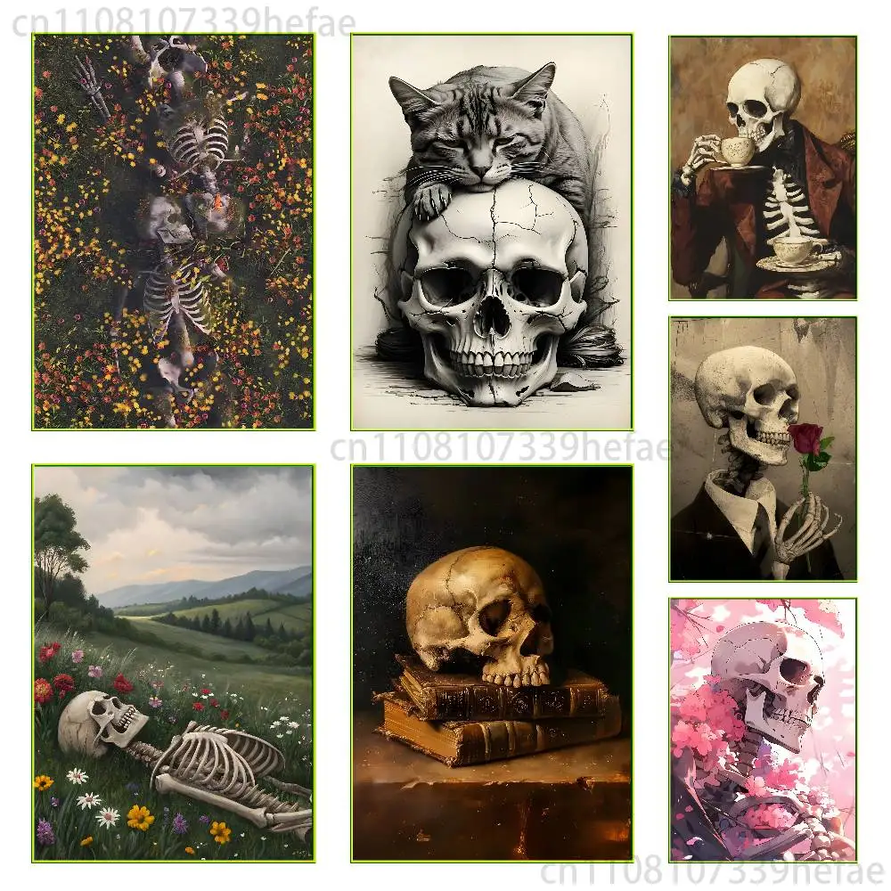 

Skull Art Poster Poster Self-adhesive Art Waterproof Paper Sticker Coffee House Bar Room Wall Decor