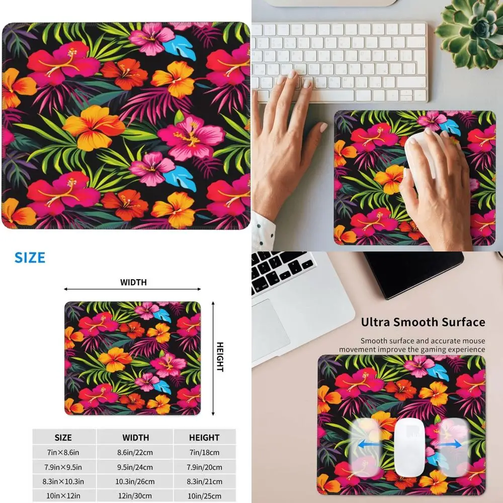 

Hawaiian Flower Pattern Gaming Mouse Pad, 7.9 x 9.5 Inches with Stitched Edge and Anti-Slip Rubber Base