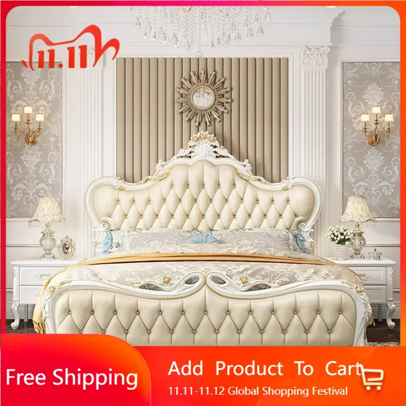 

High End European Double Bed Luxury Glamorous Modern King Size Twin Bed Storage Design White Cama Box Casal Bedroom Furniture
