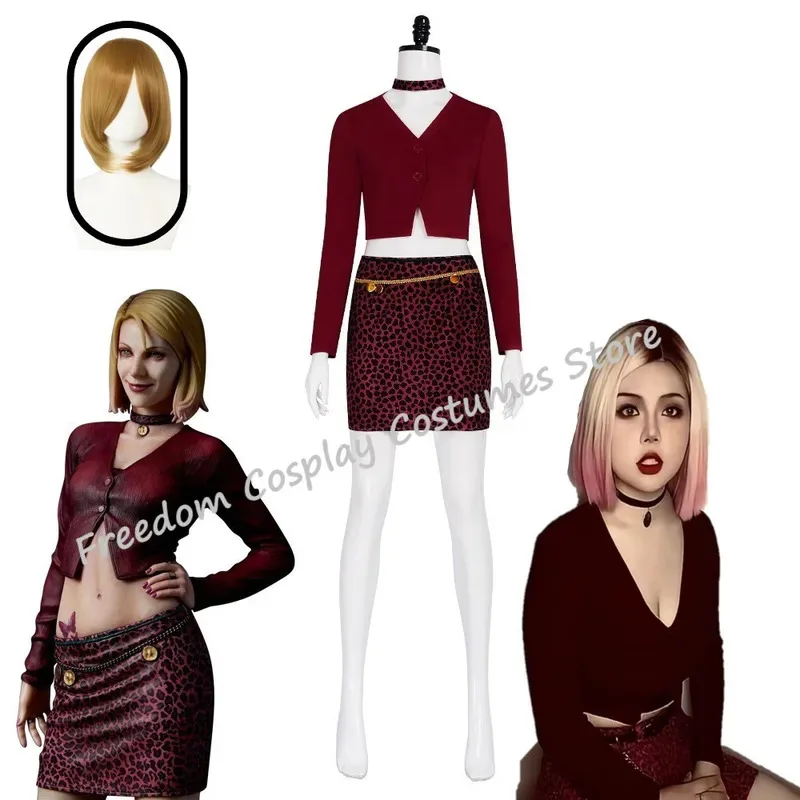Nurse Maria Cosplay Movie Silent Fantsy Costume Terror Red Coat Sexy Leopard Skirt Hill Costume Halloween Party Suit for Women