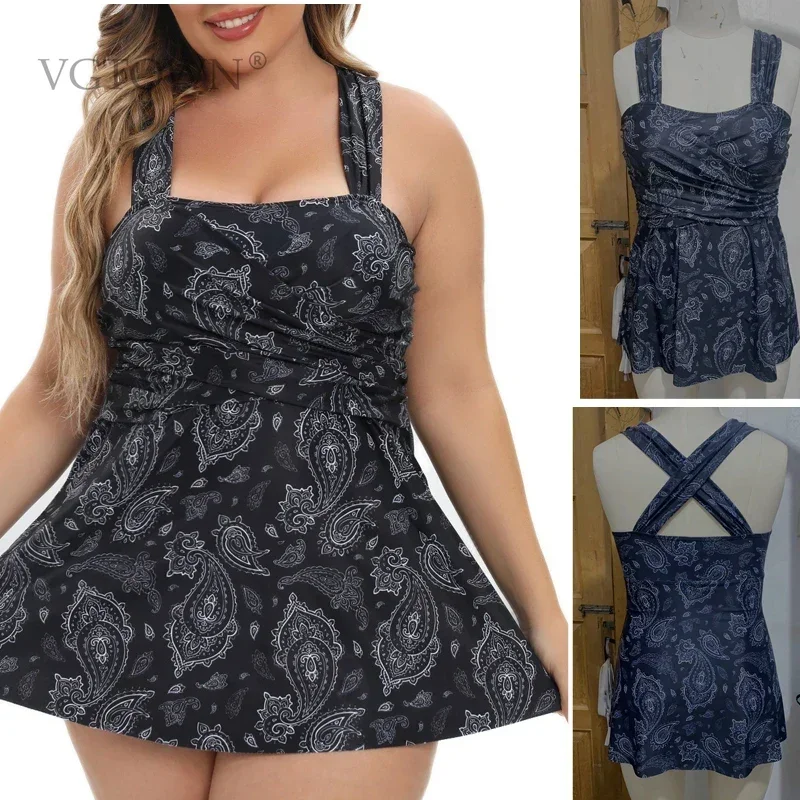 New Plus Size 8XL 10XL Swimwear Women Summer Two-Piece Push Up Swimdress Tankini Suit Print Swimsuit Swimwear