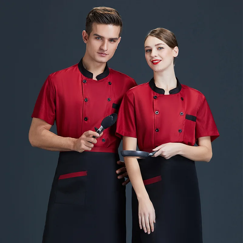 Chef Overalls Men's Short-Sleeved Catering Hotel Restaurant Cake Shop Kitchen Women's White Summer Long-Sleeve Workwear