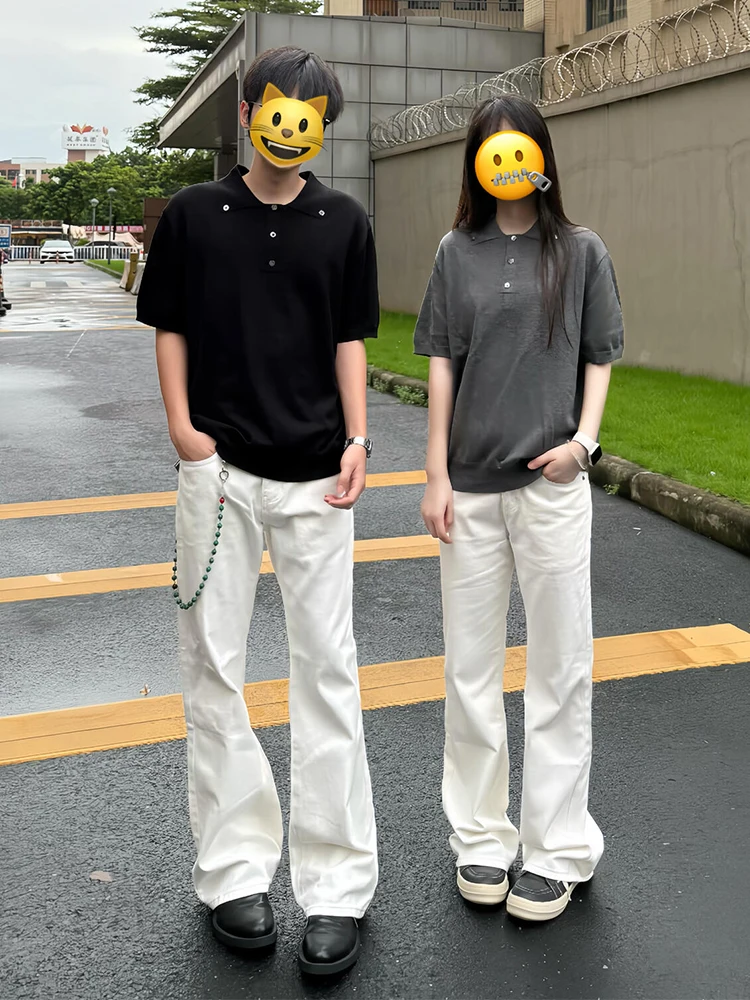 Vaqueros blancos estilo americano con corte de campana para hombre, pantalones finos de verano Cleanfit High Street, pantalones de pareja con caída, vaqueros de pierna recta ajustados