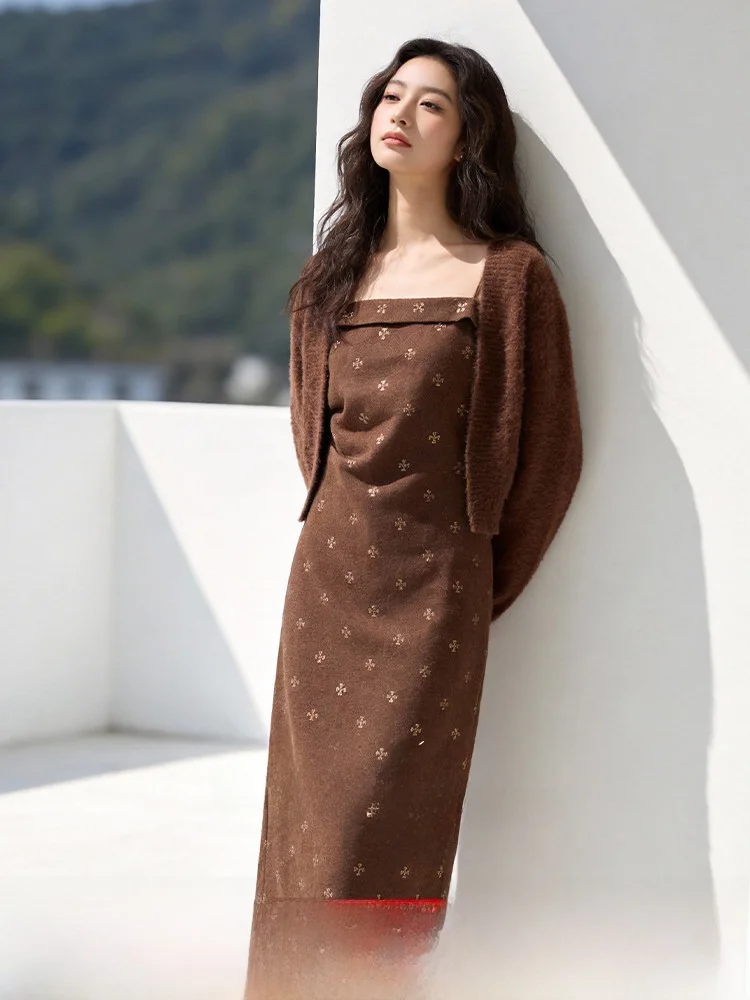 

plus Size Knitted Set Women's Spring New Sle Slimming Cover up Cardigan Strap Dr Ele Casual Two-Piece Ensemble