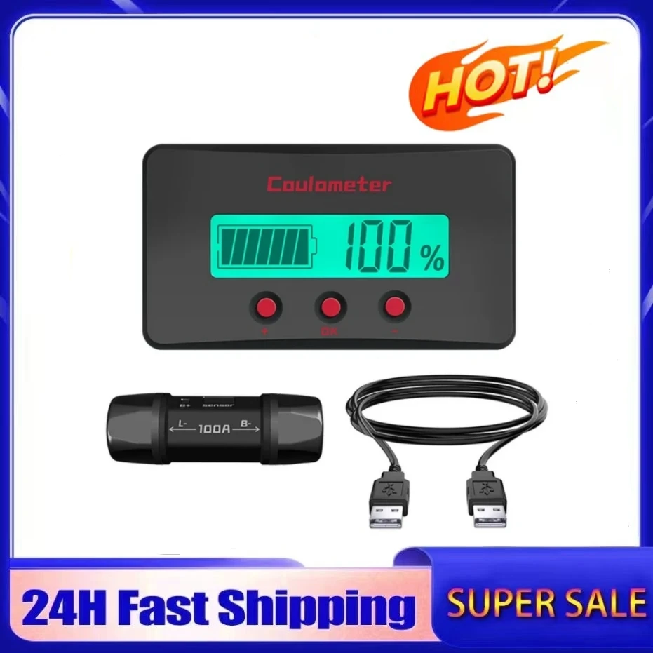 PZEM-033 DC 8-120V 100A 3m USB Car Battery Indicator 12V 24V 48V 72V Lithium Battery Capacity Meter Tester Voltmeter Ammeter