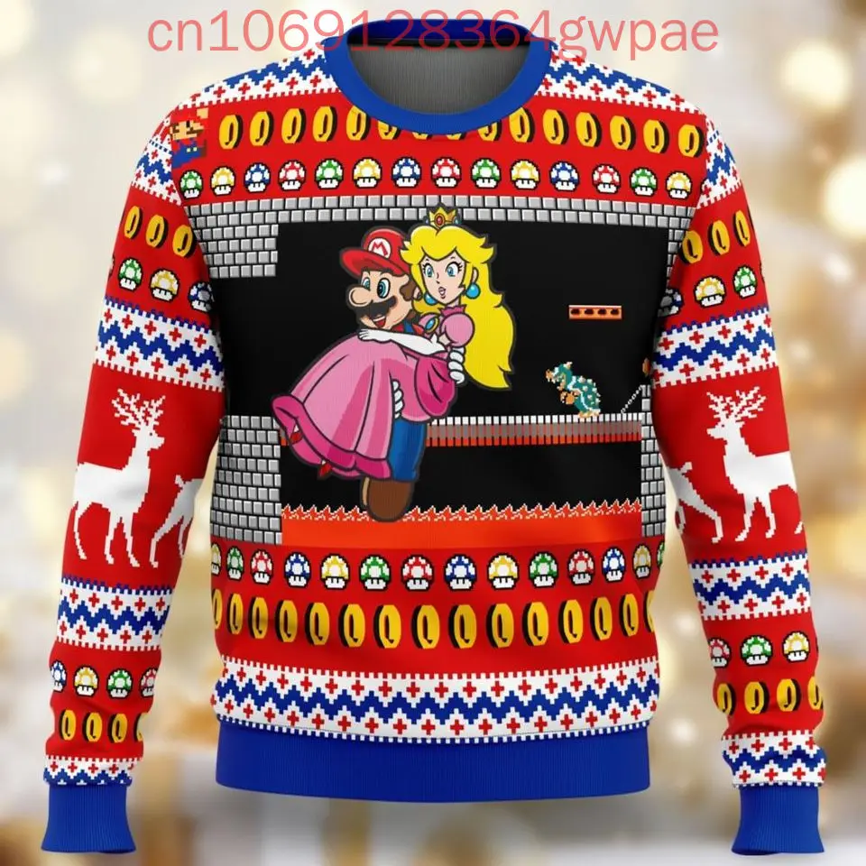 Super Mario Princess Peach Christmas Ugly Sweaters Disney 3d Print Christmas Ugly Sweaters Fashion Men\'s Women\'s Casual Sweater