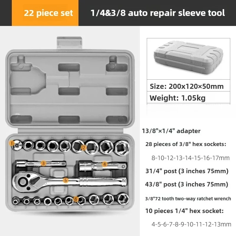 Kit with Small  Medium Head72-Tooth Quick-Release Ratchet Socket Wrench Set 22-Piece, 1/4