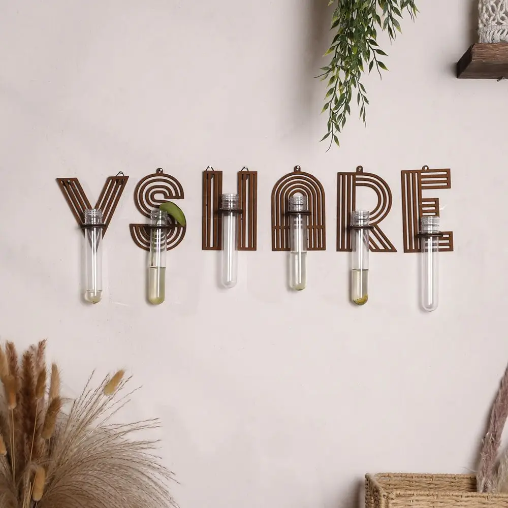 Wooden Hydroponic Planter Shelf Home Ornaments Vase Wall Mounted Planter Hollow Out Geometric Planter Holder Garden Wall Decor