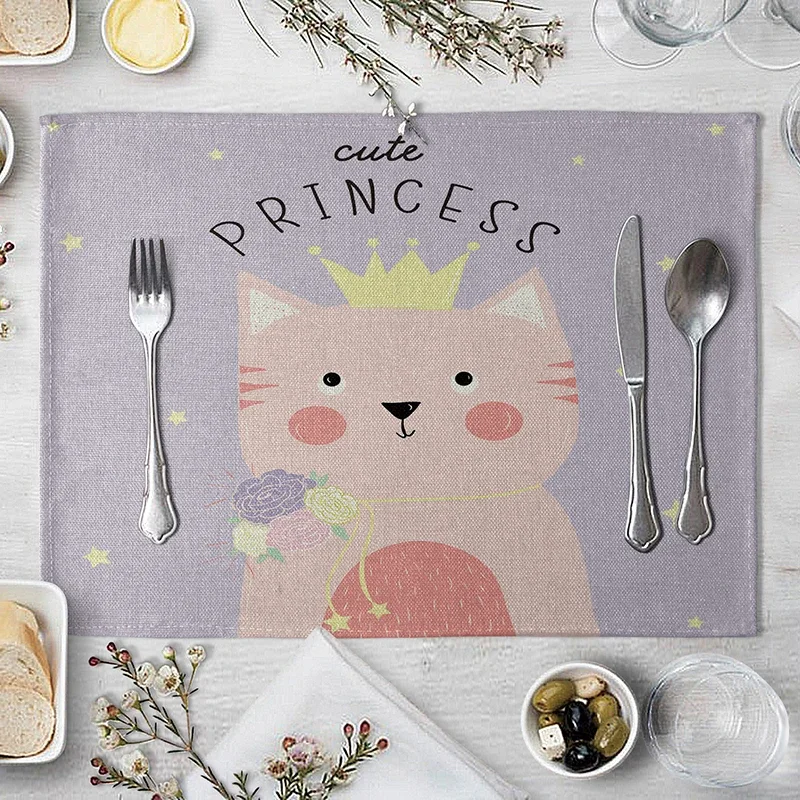 Children's Cute Animal Style Pattern Placemat Cotton Linen Fabric Table Mats Family Dinner Tableware Kitchen Table Mat