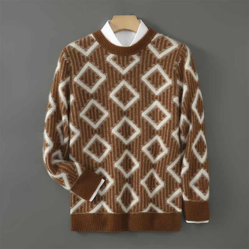

Осень и зима, новый мужской свободный свитер из чистой шерсти с круглым вырезом, толстый пуловер в тон, свитер для отдыха, вязаная нижняя рубашка