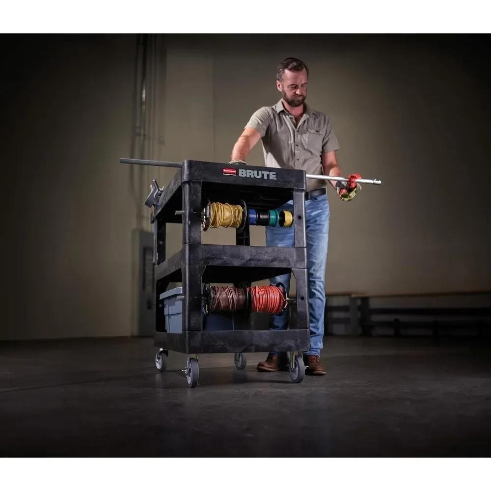 Heavy-Duty 3-Shelf Utility Cart, 600lb Capacity Service Cart with Lipped Shelves