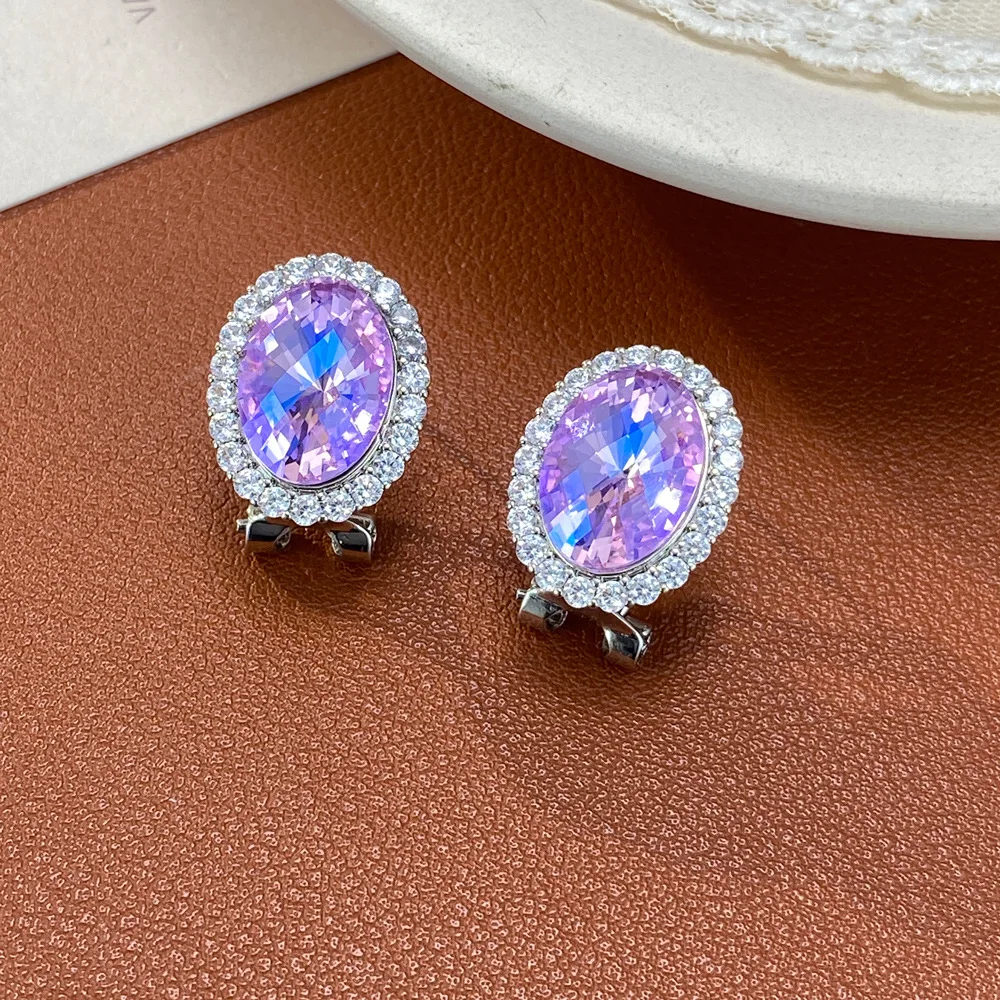 Light luxury versatile zircon oval stud earrings women's exquisite fashion simple super flash earrings