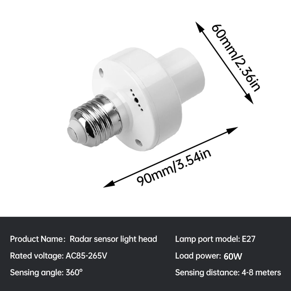 E27 radar PIR Human Induction Motion Sensor 360 Degrees LED Night Lamp Socket Base  AC 85-265V Delay Time Adjustable Switch