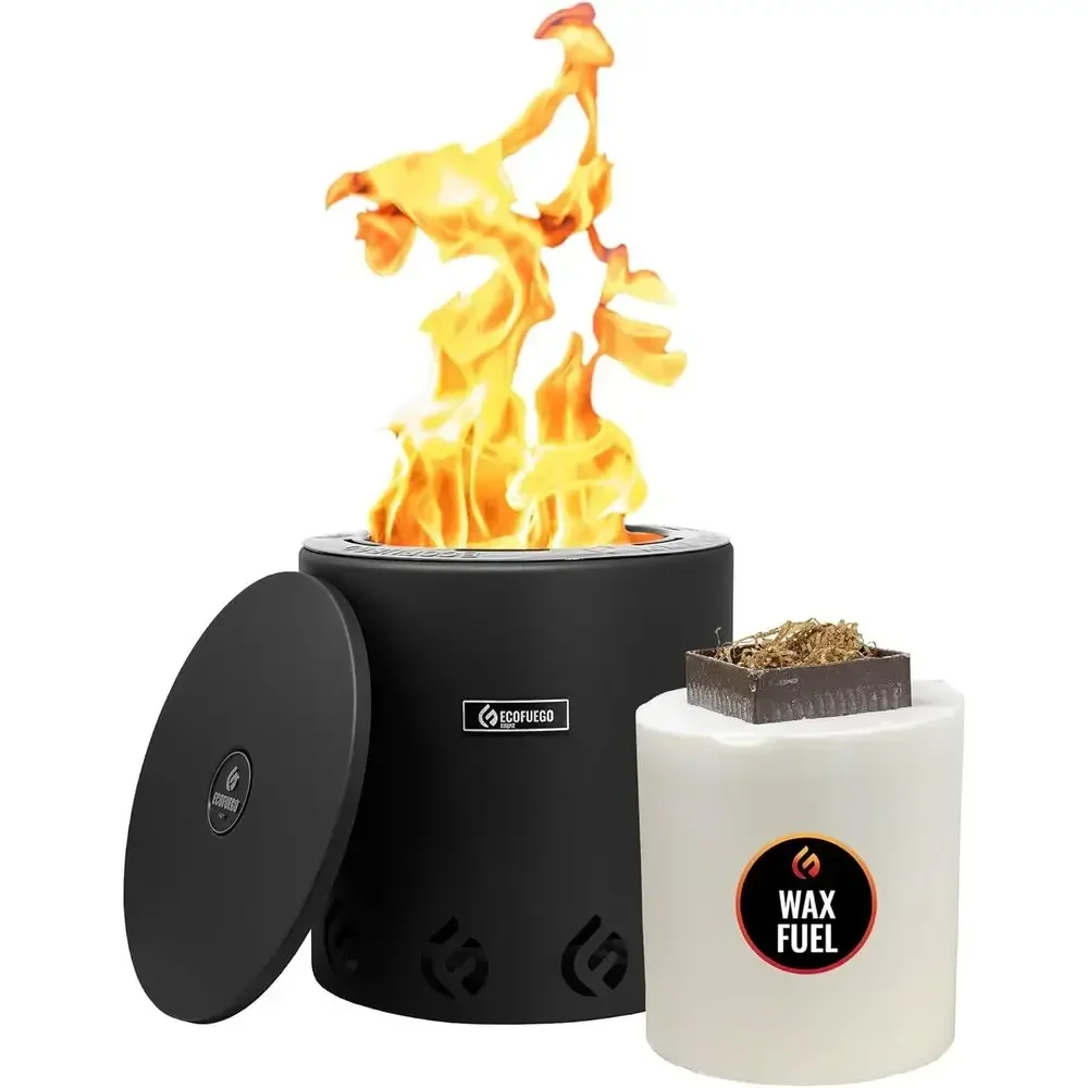 Portable Wax-Burning Fire Pit - Clean-Burning, 8-Hour Wax Fuel, Compact for Outdoors and Travel - Matte Black Finish