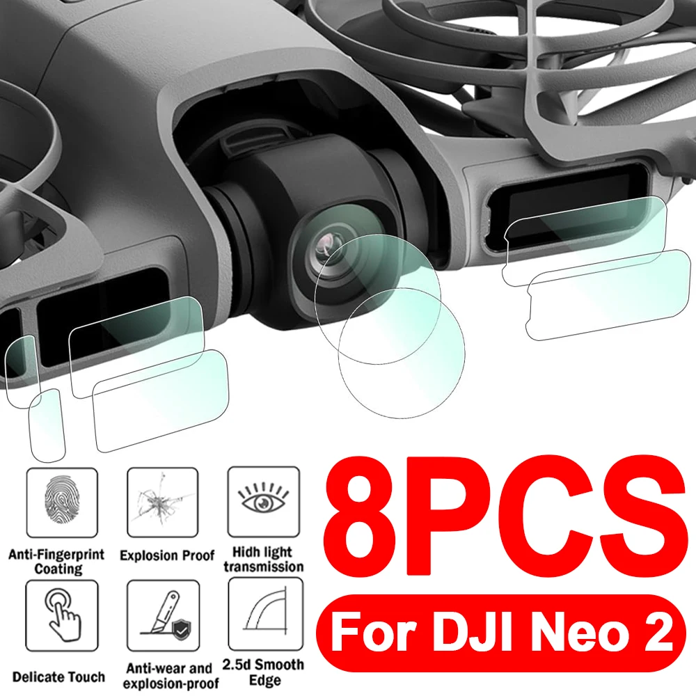 Protector de Lente, Sensor y Pantallas Laterales para DJI Neo 2, Película de Vidrio Templado 9H de Alta Definición para Cámara, Película de Hidrogel para DJI Neo 2