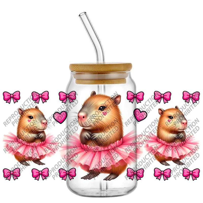 16OZ Cute Capybara Cartoon UV DTF Cup Wrap Transfer Sticker Custom DIY Durable Waterproof Label for Libbey Glass Can