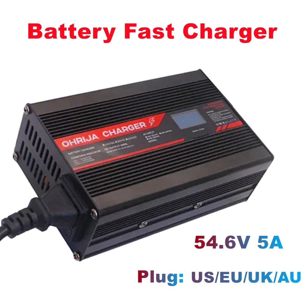 54.6V 5A Electric Vehicle Charger Portable Lithium Ion Battery Charger LED Display Fast Charger Suitable for 13S 48V