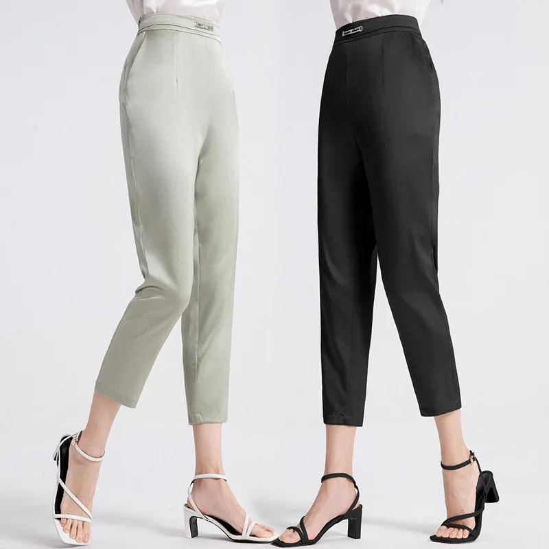 

Tcyeek 95% Mulberry Real Silk Pants Thin Style Summer Pants Casual Ankle-length Woman Trousers Streetwear Women 2024 Loose Fit
