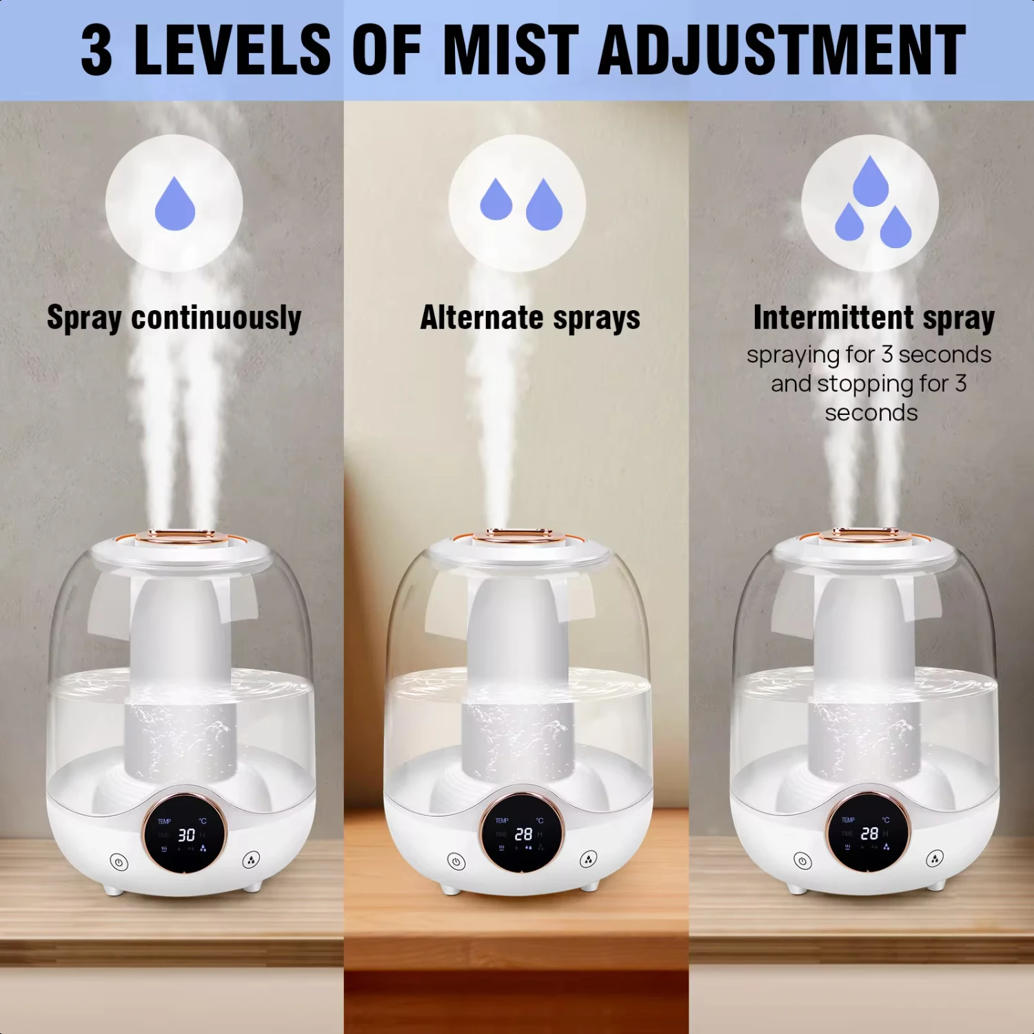 Humidificadores de niebla fría 3 en 1 para dormitorio, humidificador de aire de niebla fría de 3L, planta silenciosa para escritorio interior