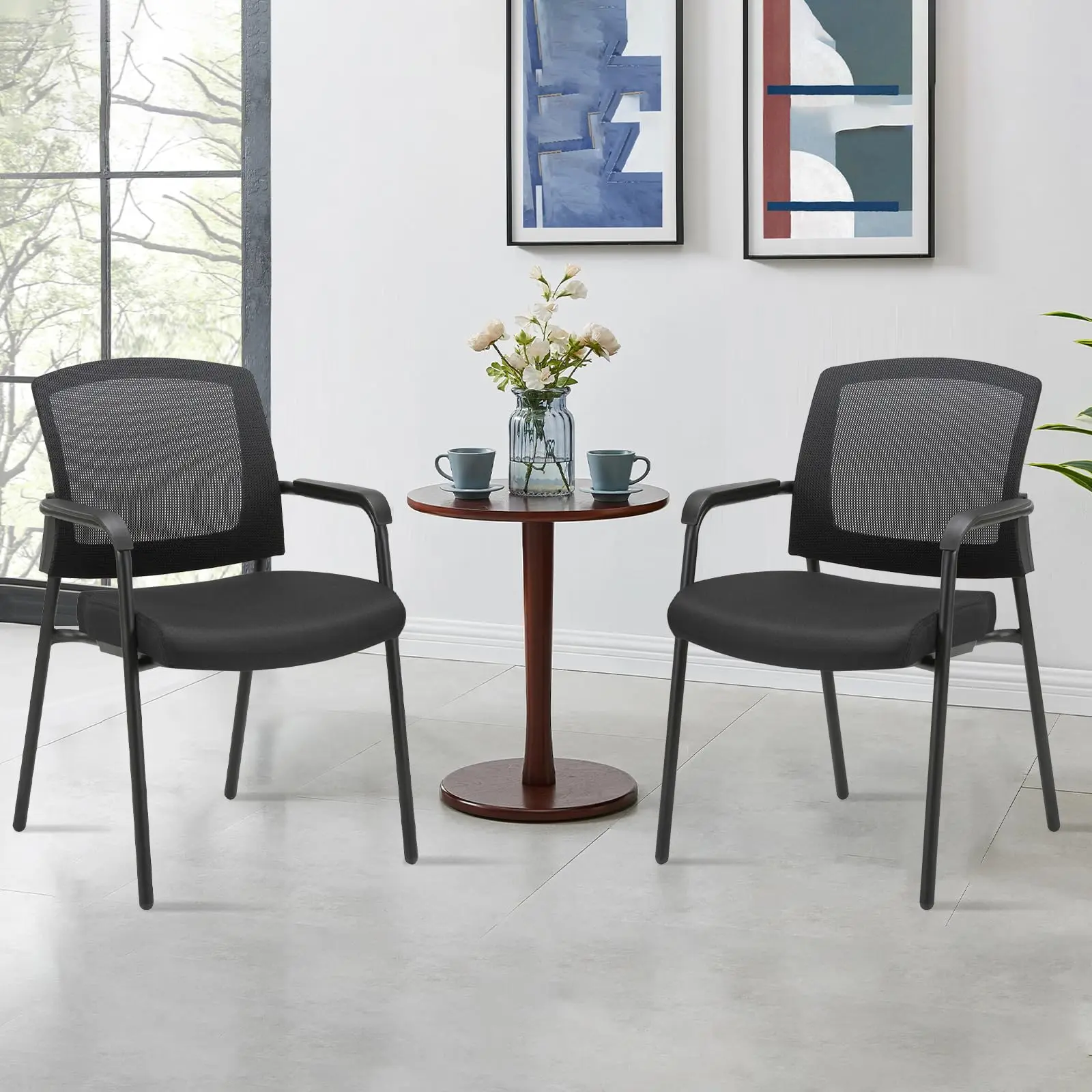 Office Reception Guest Chair Mesh Back Stacking with Ergonomic Lumbar Support and Thickened Seat Cushion for Waiting