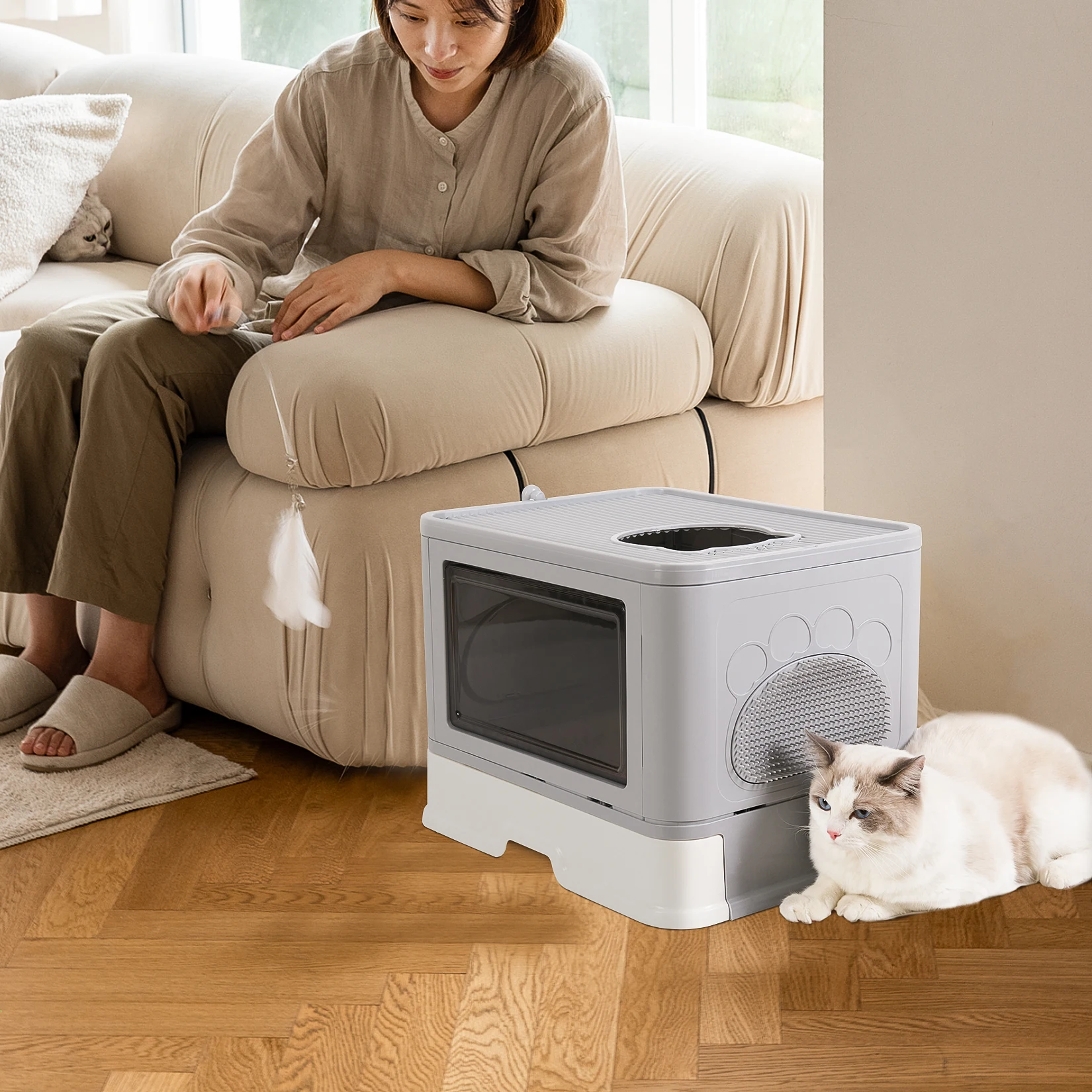 

Cat Litter Box Fully Enclosed and Foldable,Top Entry Litter Box Storage and Deodorization Easy to Clean Covered Litter Box