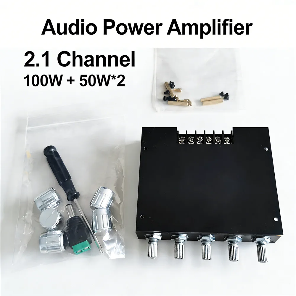 100W+50W*2 2.1 Channel Digital Audio Power Amplifier Board Bluetoth Wireless Module Subwoofer AUX 12/24V Stereo HiFi Amp Speaker