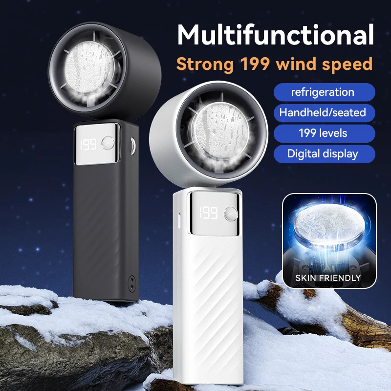 Ice pack handheld fan for office outdoor portable USB digital display cooling high-speed violent turbo small fan
