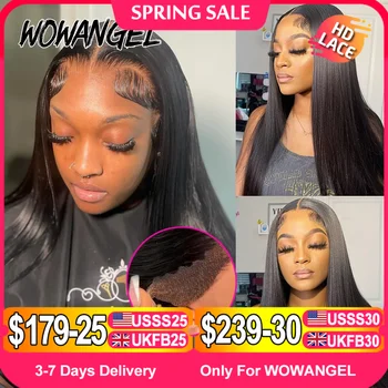 WowAngel, pelucas sin pegamento con cierre de encaje HD 9x6 precortadas, pelucas de cabello humano prontas para usar, pieles rectas derretidas para mujeres