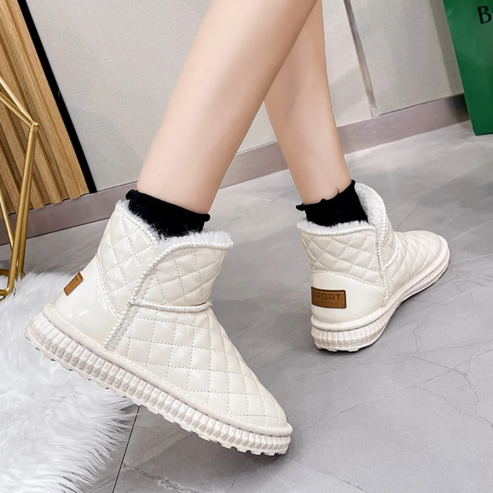 أحذية الثلوج الشتوية للنساء - أحذية قصيرة عصرية جديدة، أحذية كاحل مقاومة للماء مبطنة بالصوف الدافئ غير قابلة للانزلاق مقاس كبير