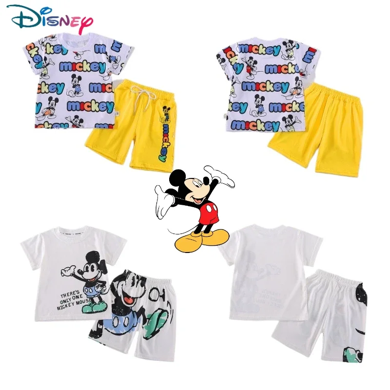 

Disney Mickey Mouse Baby Summer Thin Cartoon Clothes Boy's Summer Suit Children's Summer Handsome Plaid Crew-neck Suit