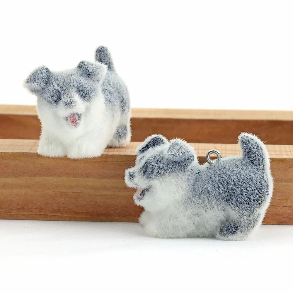 1Pcs 3D Resin Flocked Border Collie Dog Decoration Accessories Pet Dog DIY Phone Bag Keychain Pendant