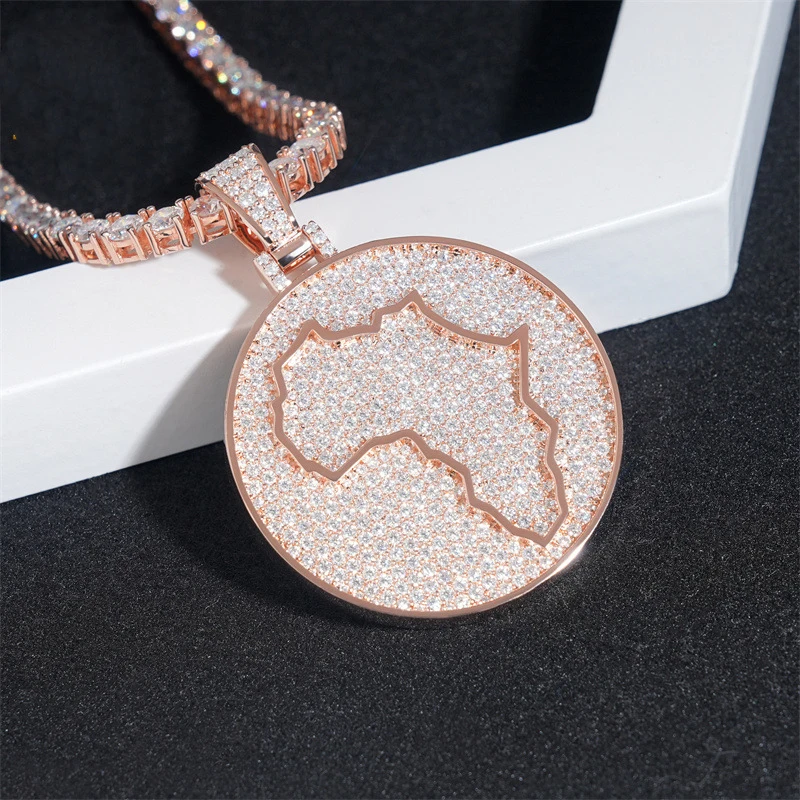 Disk Map Moissanite Pendant S925 Silver Iced Out For Men Women Necklace Hip Hop Jewelry Pass Diamonds Tester With GRA Free Shipp