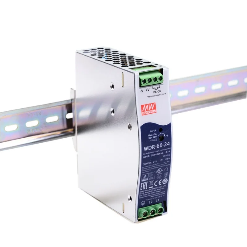MEANWELL Rail WDR-60 Switching Power Supply with 5/12/24V/48V Wide-range Input Voltage Range