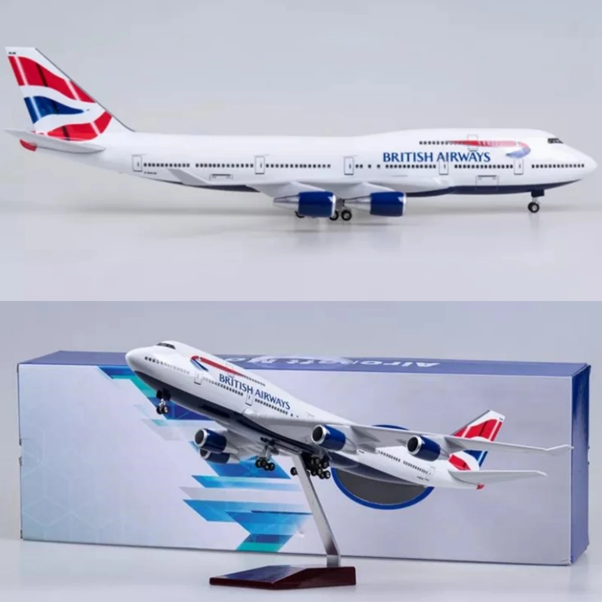 

1:150 Scale 47cm 747 Airplane Model British Airways Boeing B747 Aircraft Model with Lights and Landing Gear Die-cast Resin plane