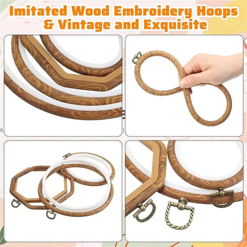 

AEA9-9Pcs Embroidery Hoops Imitated Wood Display Frame Circle Oval Octagonal For Art Craft Sewing And Hanging Ornaments Decor