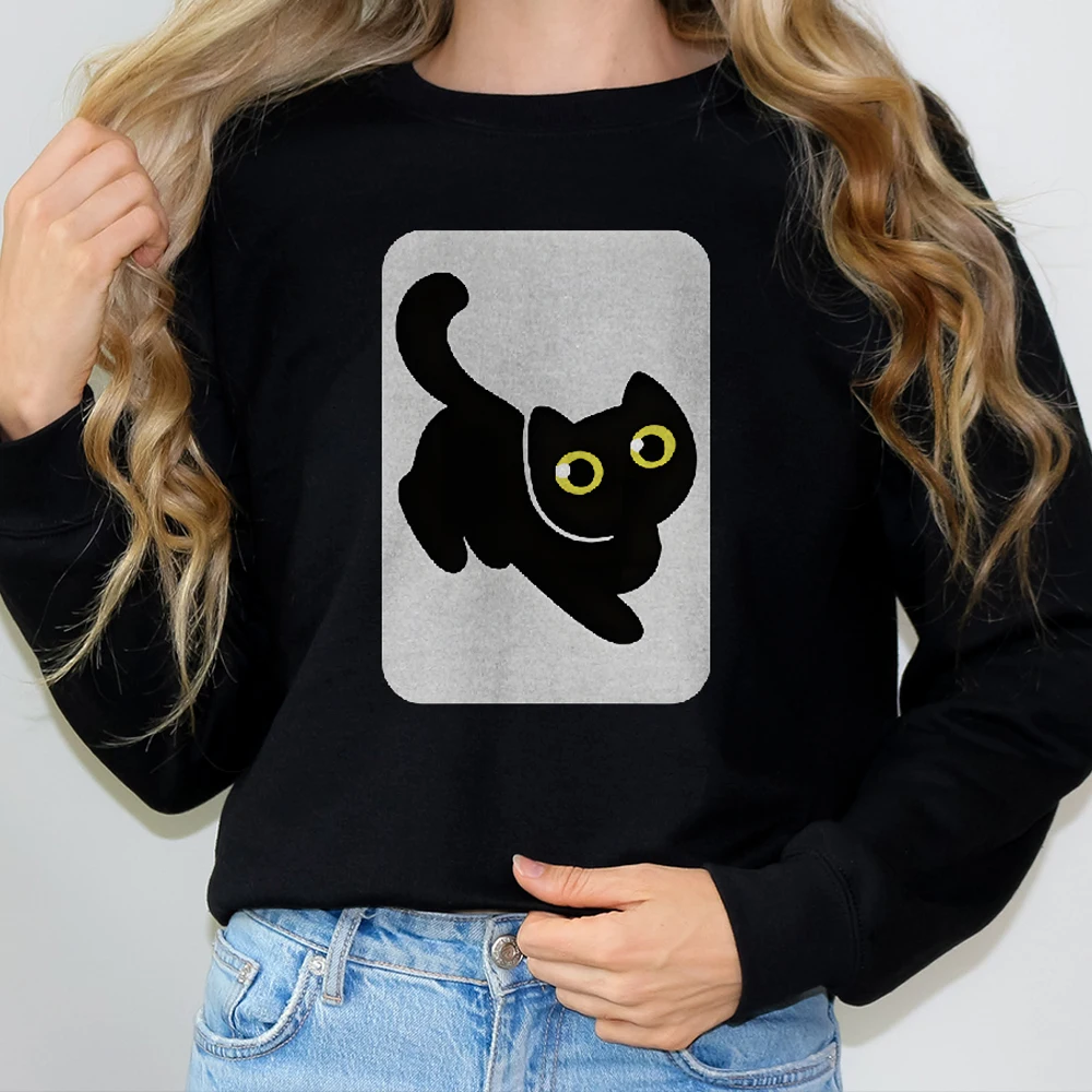 

Black Cat With Yellow Eyes Cute Casual Crewneck Fashionable 100% Cotton Hoodie Comfortable Soft Breathable Loose Fit Sweatshirt