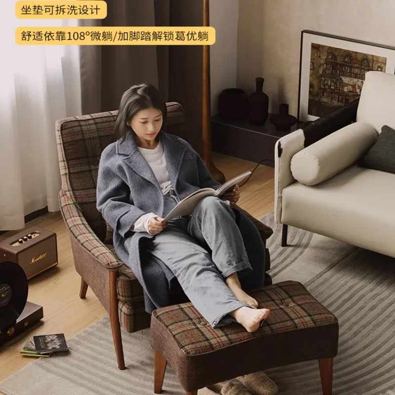 أريكة مفردة أريكة أمريكية نسيج نمر ترفيهي أمريكي مريح شبكي ريترو خشب متين فردي #3