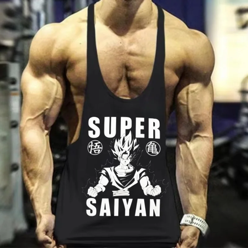 Ärmellose Baumwoll-Fitnessweste Dragon Ball Z, schmaler Herrengurt mit elastischem Rand für bequemes Training und Bodybuilding