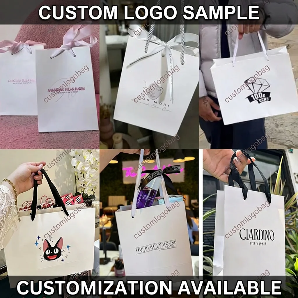 10 Pcs Custom Your Name Brand Paper Gifts Bags For Small Business Jewelry Package Bags Clothes Package Paper Bags Wig Wedding