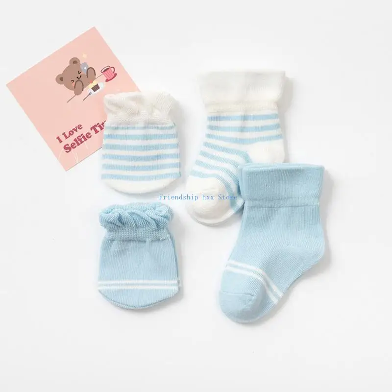 F1CB 4 Pairs/Set Baby Gloves Socks Bundle 0-3 Months Anti Scratch Soft Mittens