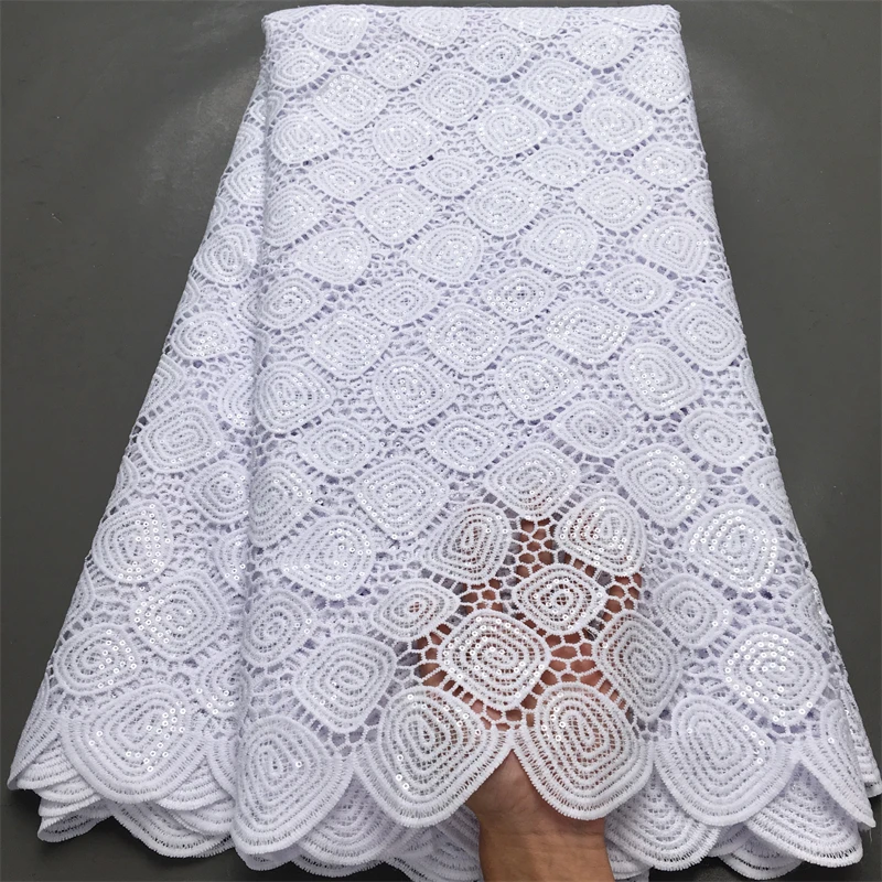 White Sequence Sequins Nigerian Cord Guipure Lace Fabric 2024 High Quality 5 Yards Water Soluble African Lace Fabric for Dress