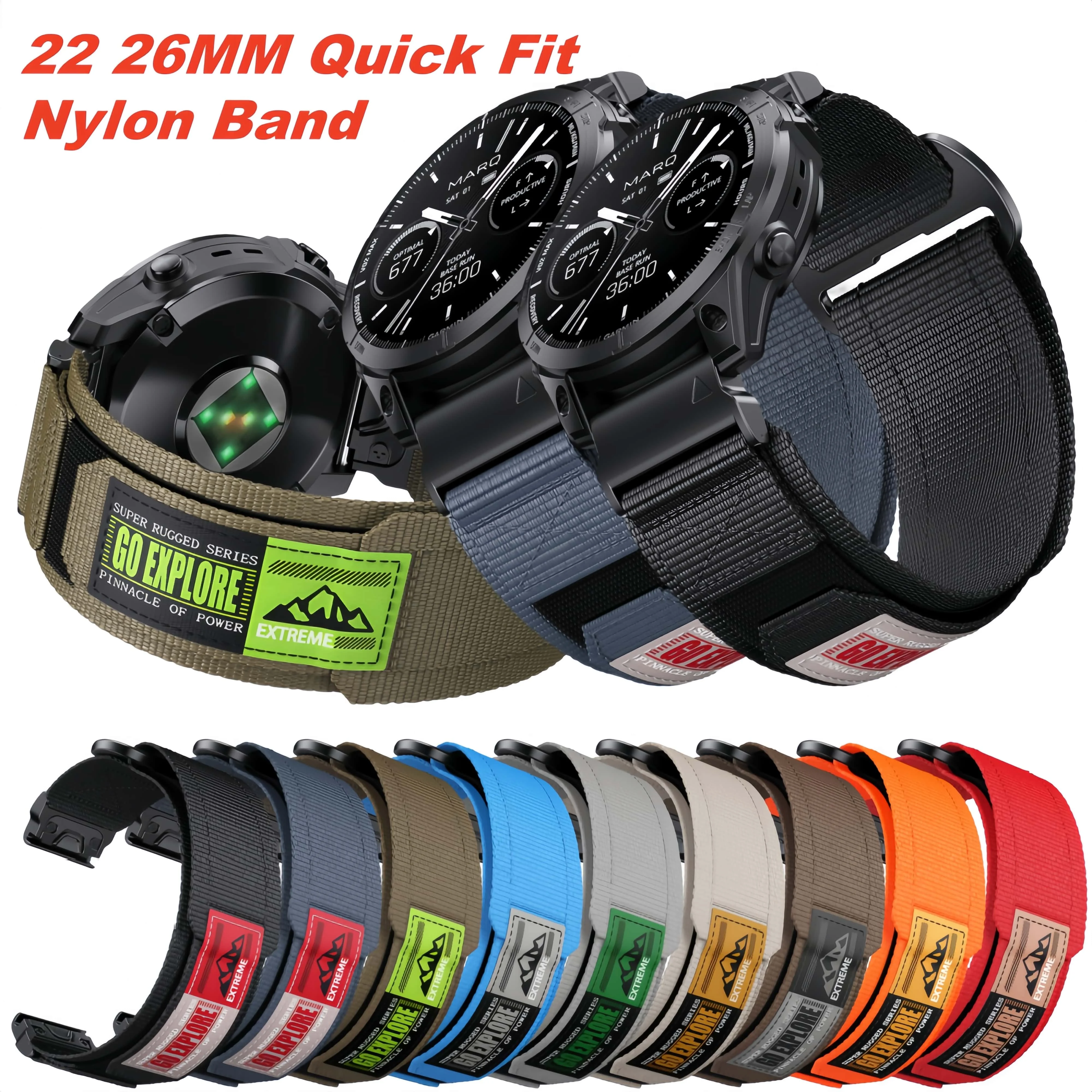 22MM 26MM Quick Fit Nylon Band For Garmin Fēnix 7 7Pro 6 6X 5 5XPlus Sport Loop Strap Compatible With Garmin Fēnix 8 E Watchband