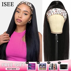 ISEEHAIR Straight Headband Wig Human Hair Wigs 180% Density Peruvian Straight Hair Wig Full Machine Made Wig For Black Women