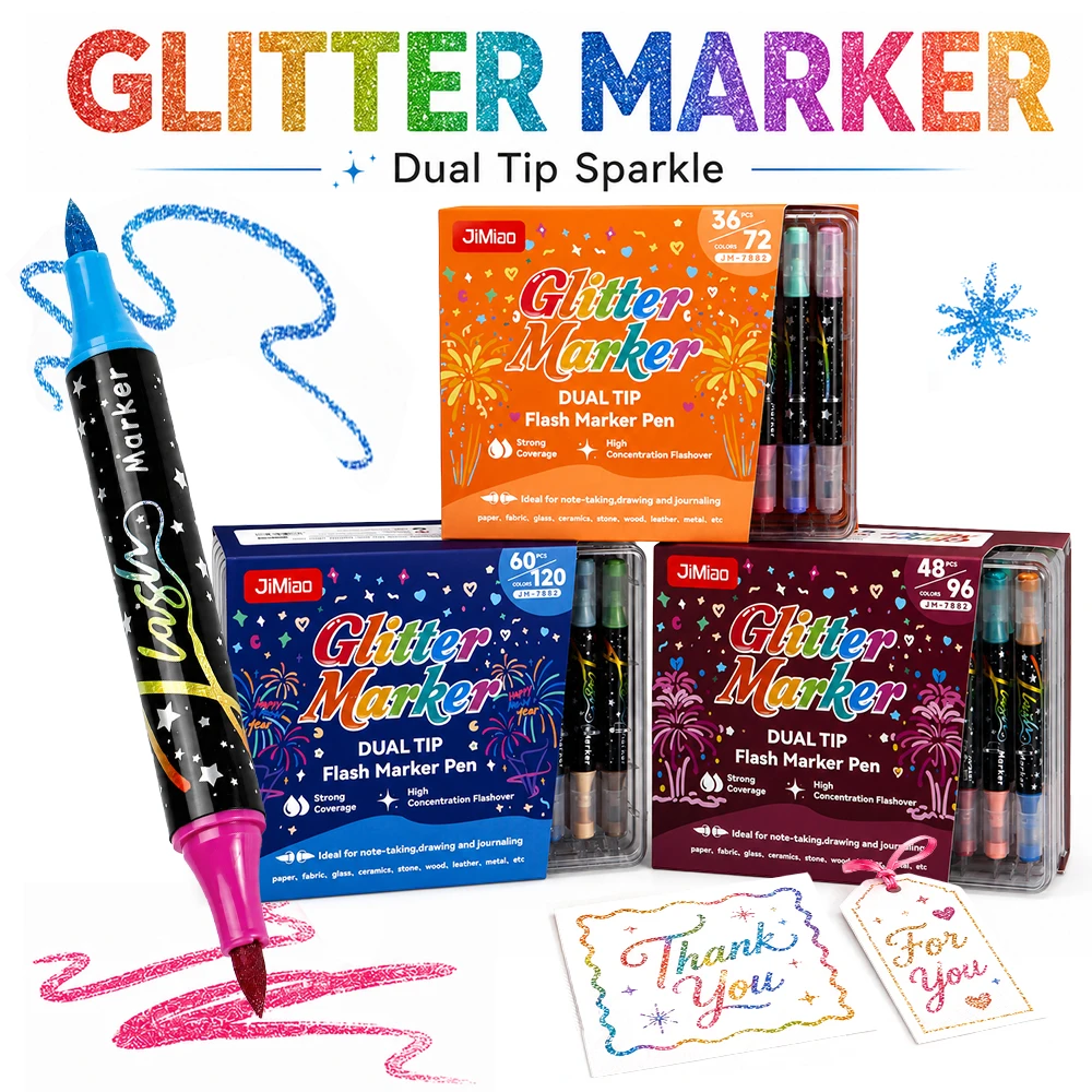 24/48/72/96/120 Farben Doppelspitzen-Glittermarker Journaling Dekoration Malerei Künstlerische Kreation Glanz-Stift DIY Kunstbedarf