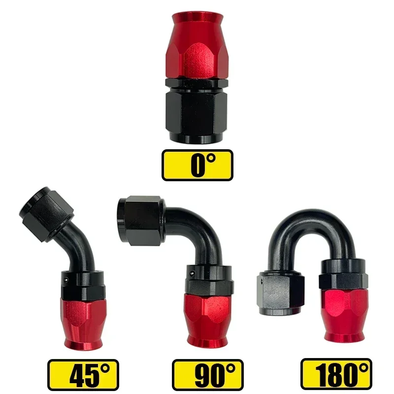 Tubulação de mangueira adaptadores para Swivel, PTFE Oil Fuel Line, Mangueira End Fittings, em linha reta, 0 °, 45 °, 90 °, 180 °, AN4, AN6, AN8, AN10, AN12, PCes 4