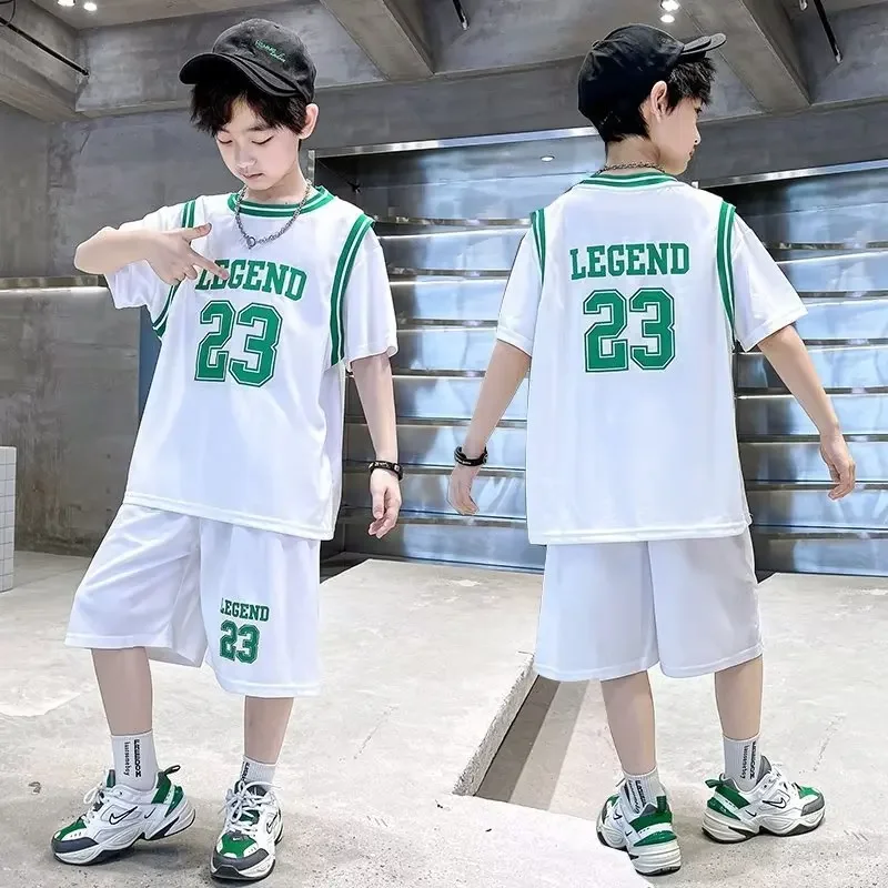 Leisure Fashion Summer Lazy Men's Trend Basketball Children's Sports Set Literary New Children's Wear