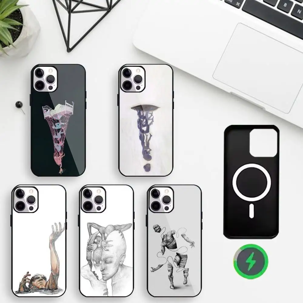 

Surreal Figure Art Phone Case For iPhone17,16,15,14,13,12,11 Plus,For Magnetic Wireless Charge Cover