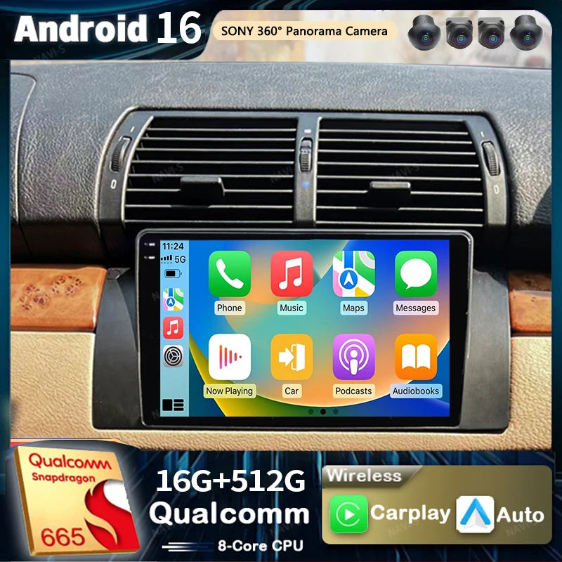 Android 16 For BMW 5 E39 1996 - 2003 E53 X5 M5 2K QLED Android Car Radio Multimedia Video Player GPS AI Voice CarPlay Head Unit
